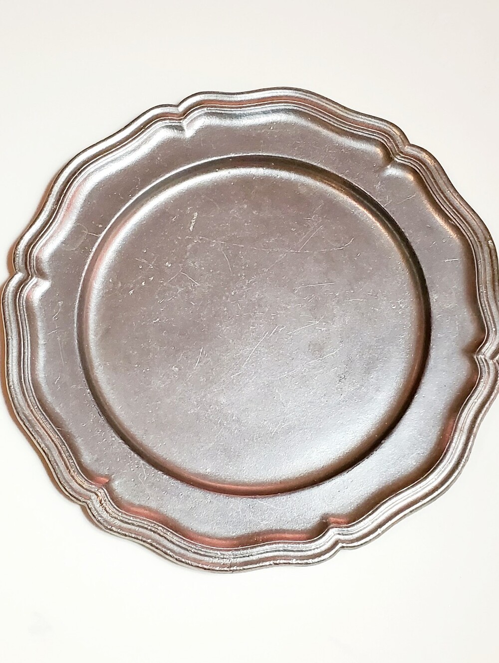 Vintage Pewter Scalloped Edge 10.5" SC Stamped Dinner Plate
